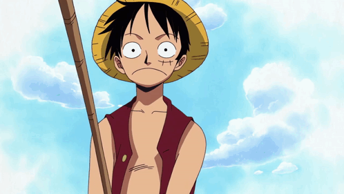 Monkey D Luffy From One Piece Is Holding A Wooden Stick GIF