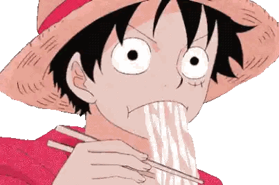 monkey d luffy is eating noodles with chopsticks