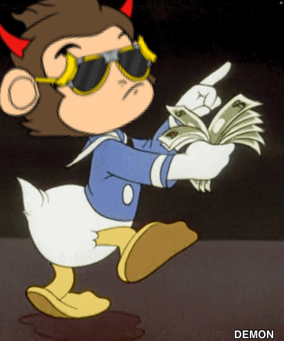 Monkey Dressed As Donald Duck Holding Money GIF