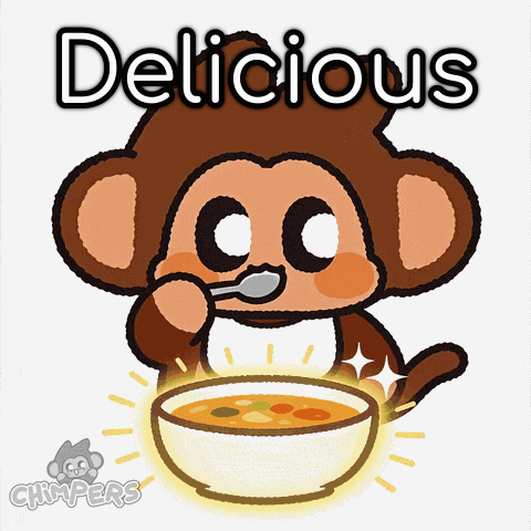 Monkey Eating Soup Saying Delicious