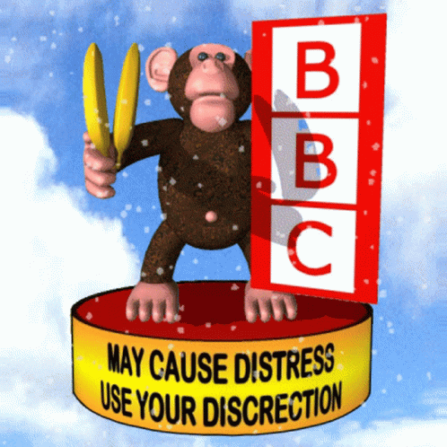 Monkey Holding Banana Sign BBC May Cause Distress