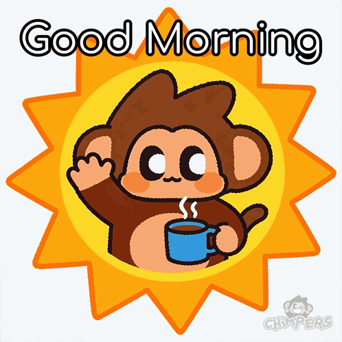 Monkey Holding Coffee Saying Good Morning