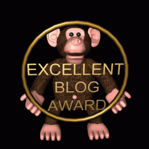 Monkey Holding Gold Ring Saying Excellent Blog Award GIF