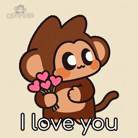 Monkey Holding Hearts Says I Love You GIF