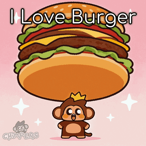 Monkey Holding Large Hamburger I Love Burger