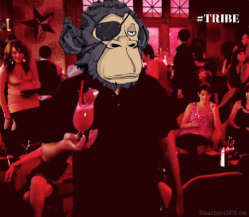 Monkey Holding Wine in Crowded Room