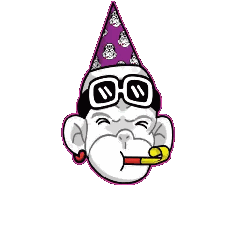 Monkey in Glasses and Party Hat Blowing Horn