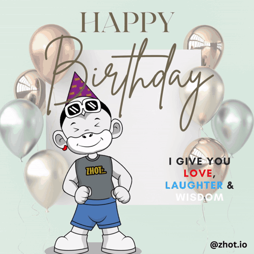 Monkey In Party Hat And Sunglasses Birthday Card GIF