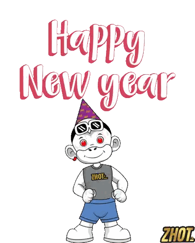 Monkey in Party Hat and Sunglasses Happy New Year