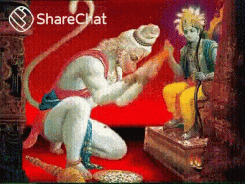 Monkey Kneeling Before Statue Sharechat GIF
