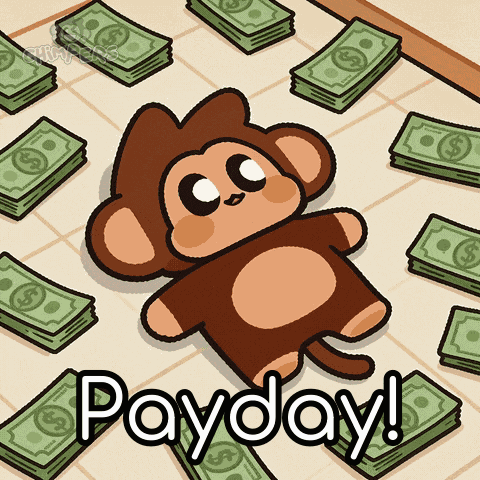 Monkey Laying On Money Stacks Saying Payday GIF