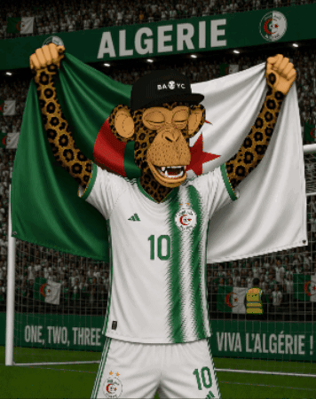 Monkey Mascot Holding Flag Algeria