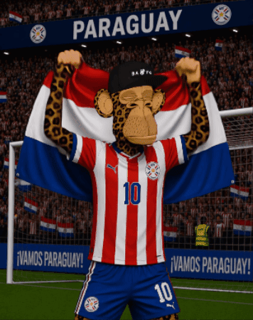 Monkey Mascot Holding Paraguay Flag and Banner