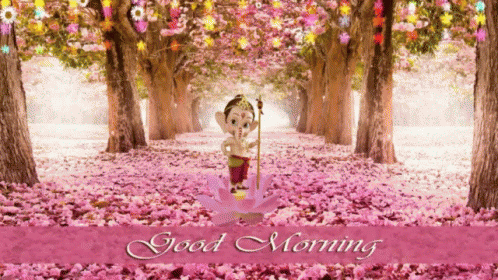 Monkey On Lotus Flower Good Morning Card GIF