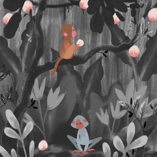 Monkey Picking Peach Graphic Art GIF