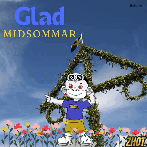 Monkey Pointing At Floral Wreath Glad Midsommar GIF