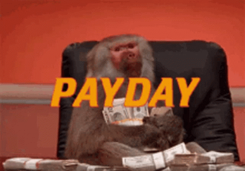 Monkey Sitting In Chair Holding Money With Payday GIF