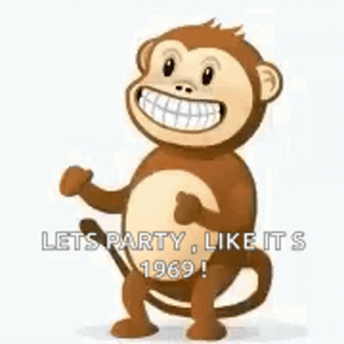 Monkey Smiling And Dancing Lets Party Like 1969 GIF