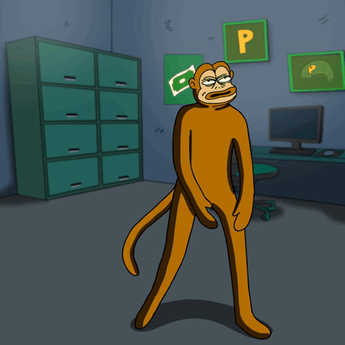 Monkey Standing in Room With P Sign