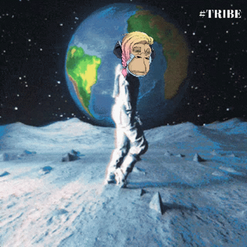 Monkey Standing On Moon With Tribe GIF
