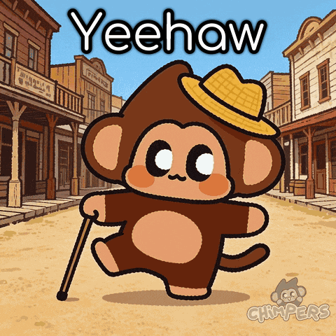 Monkey Wearing Hat and Cane Saying Yeehaw