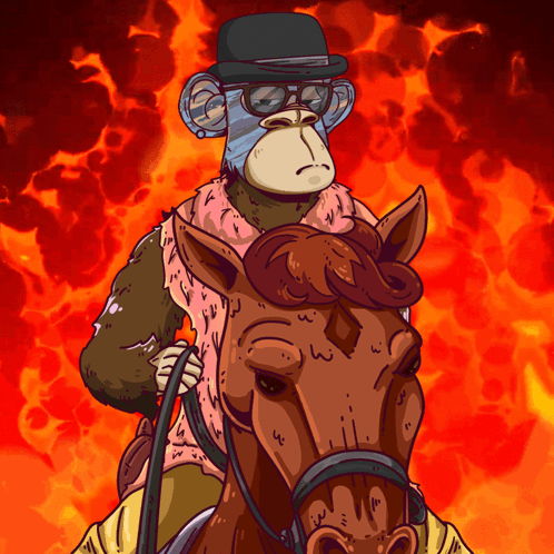 Monkey Wearing Hat and Glasses Riding Horse