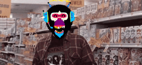 Monkey Wearing Headphones at Grocery Aisle Power