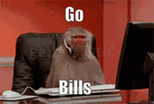 Monkey Wearing Headset At Computer Saying Go Bills GIF