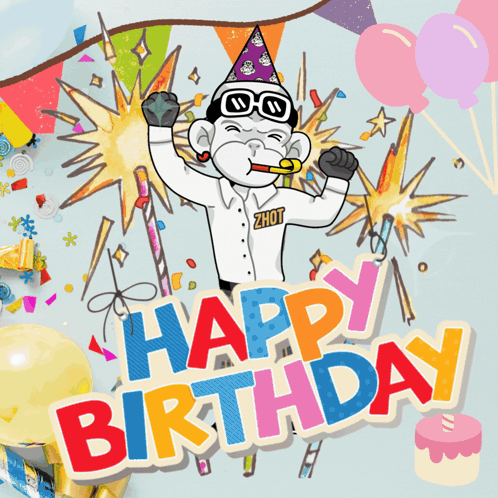 Monkey Wearing Party Hat Saying Happy Birthday