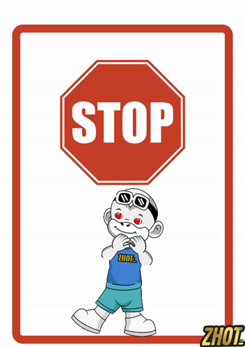Monkey Wearing Sunglasses and Zhot Shirt at Stop Sign