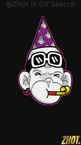 Monkey with Glasses and Skull Party Hat