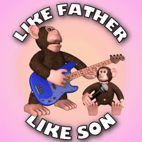 Monkeys Playing Guitar Saying Like Father Like Son GIF