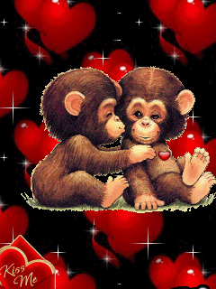 Monkeys with Hearts and Kiss Me Sign