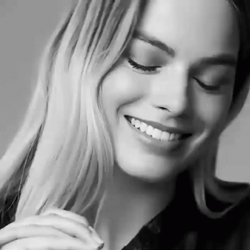 Monochromatic Margot Robbie Smiling GIF