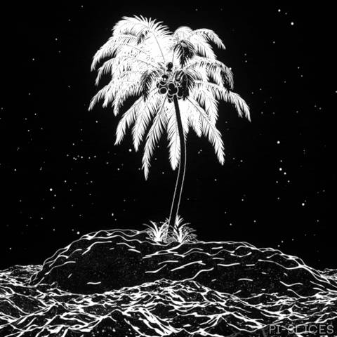Monochromatic Palm Tree Sea Waves GIF