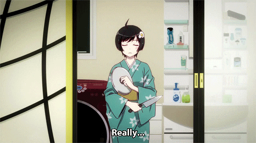 Monogatari Tsukihi Araragi Holding Knife GIF