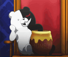 Monokuma Mixing A Pot Of Honey GIF