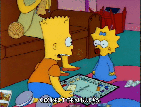 Monopoly Money Beside Bart And Maggie The Simpsons GIF