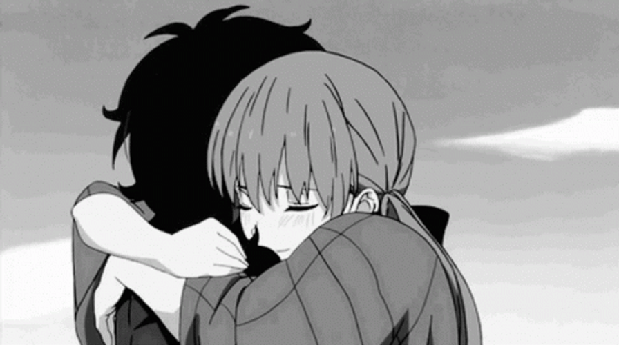 Monotone Anime Kissing Shizuku Mizutani GIF
