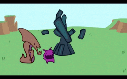Monster and Purple Monster in Grassy Field