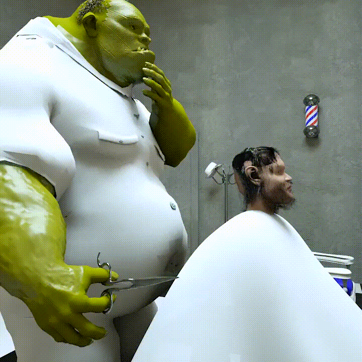 Monster Barber Giving Painful Haircut GIF