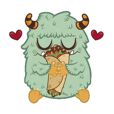 Monster Eating Burrito With Hearts