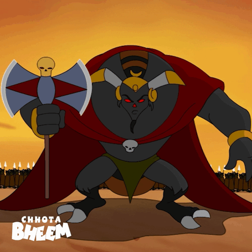 Monster Holding Axe With Word Bheem