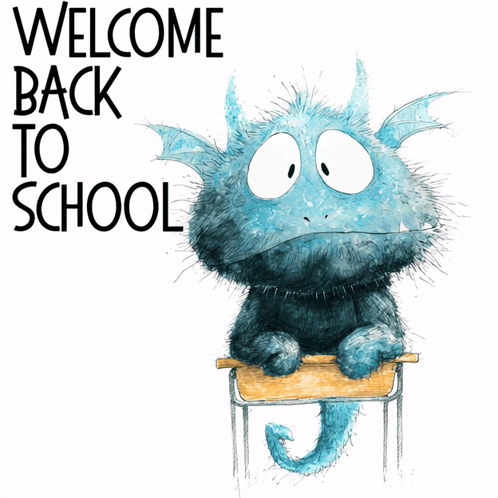 Monster Sitting At Desk Saying Welcome Back To School GIF