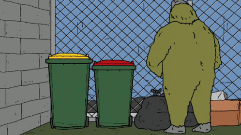 Monster Standing Next To Trash Can GIF