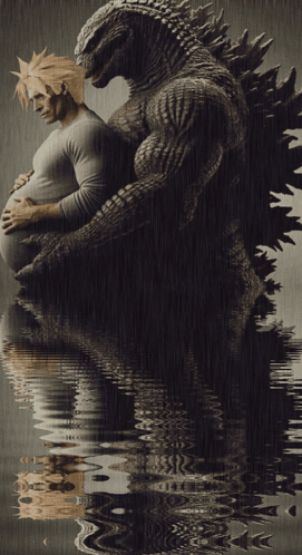 Monster Statue Holding Pregnant Woman's Belly