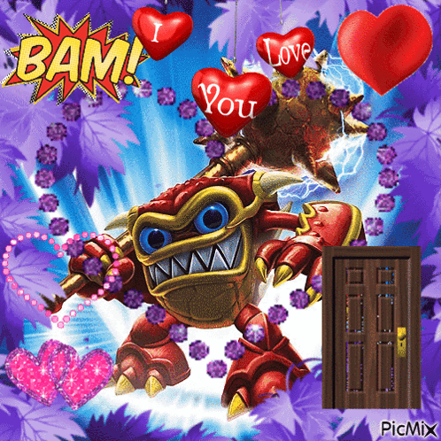 Monster With Hearts Saying I Love You And Bam GIF