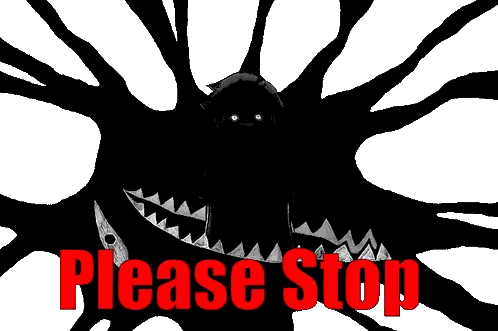 Monster With Please Stop Text