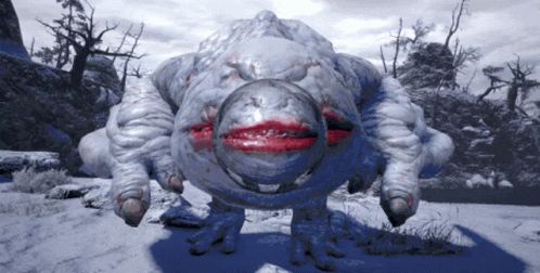 Monster With Red Mouth Standing In Snow Video Game GIF