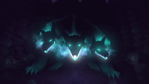 Monster With Three Heads and Glowing Eyes